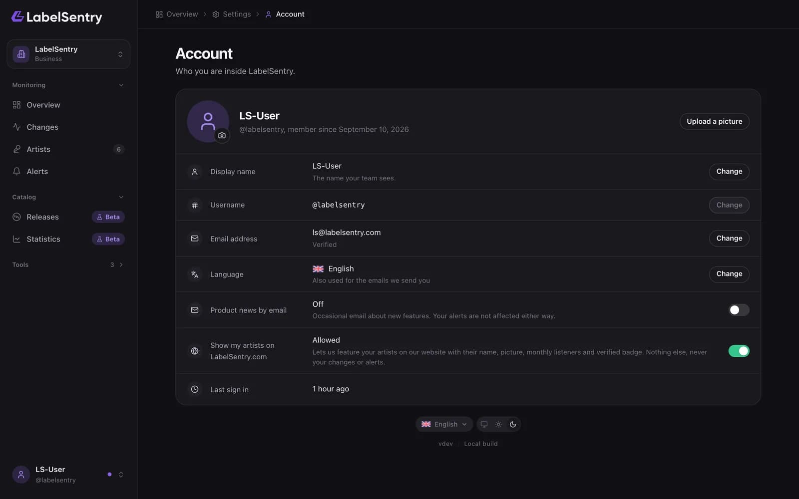 Account settings