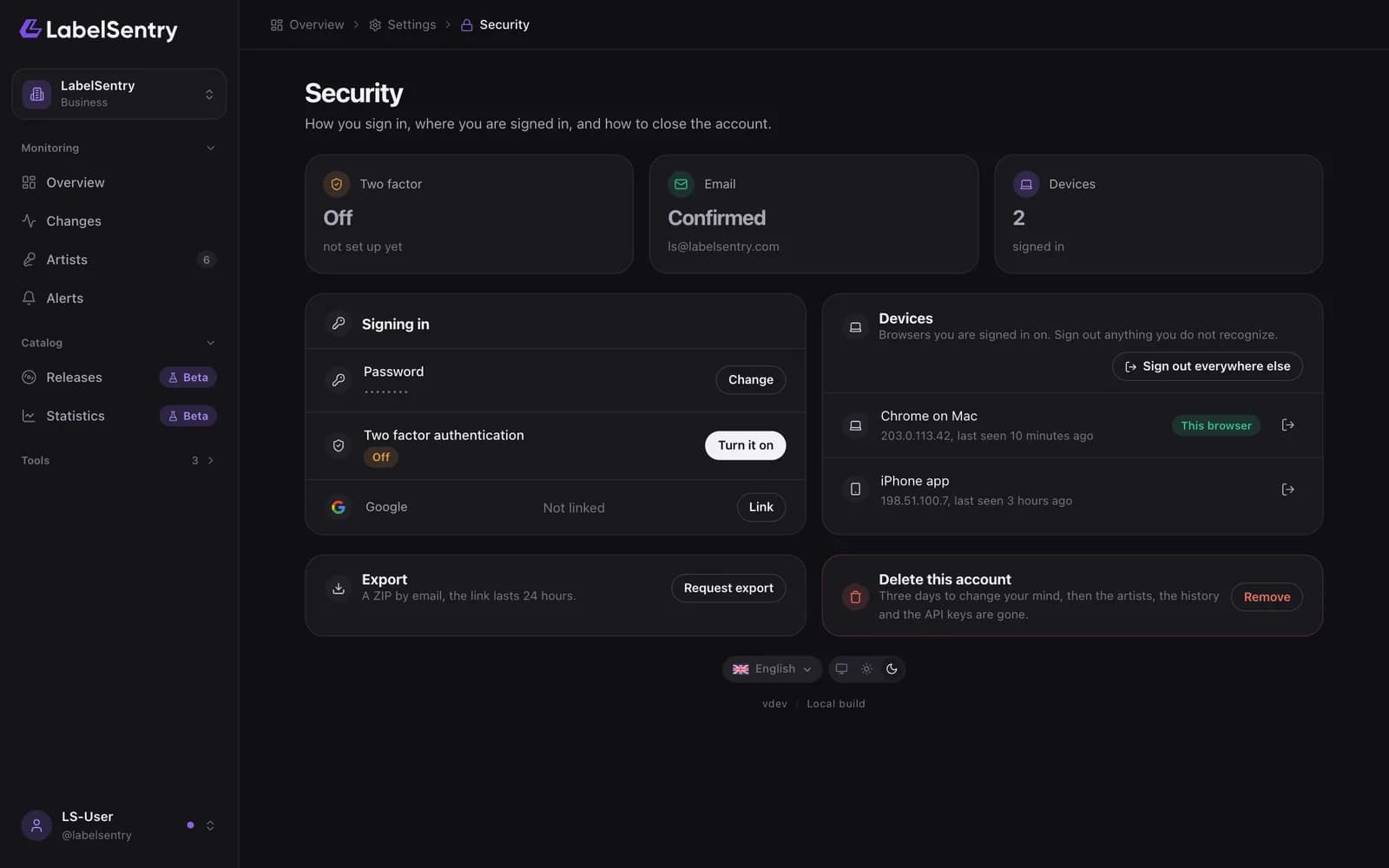 Security settings