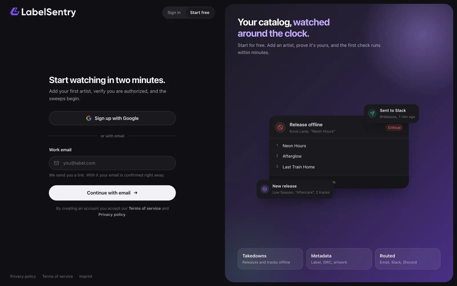 The sign-up page