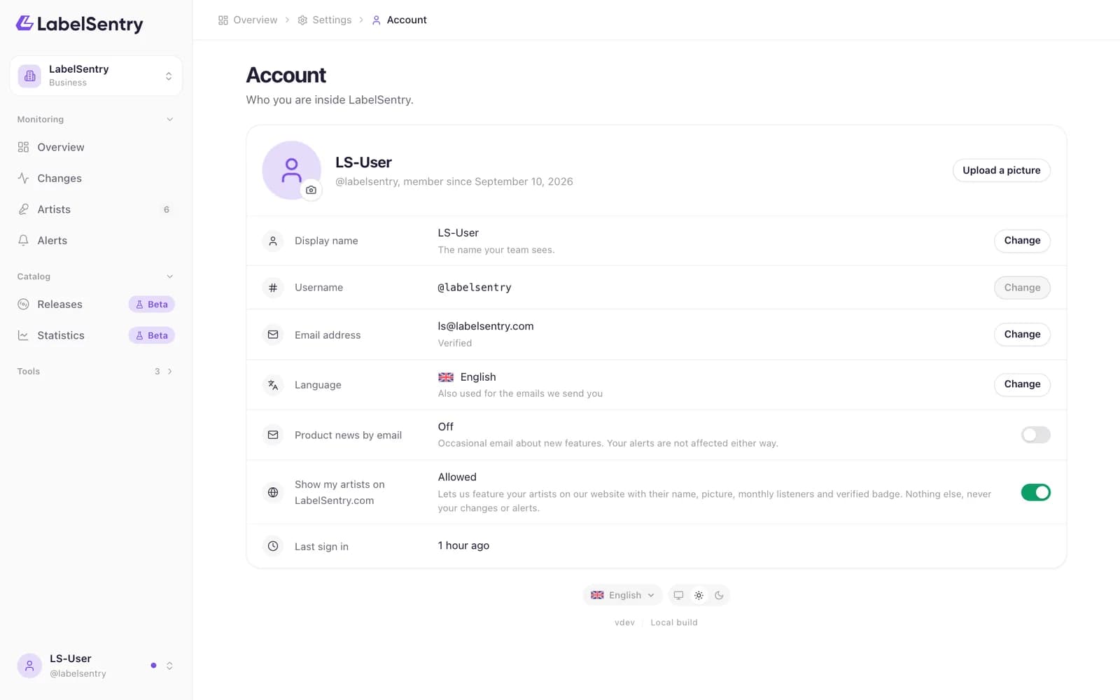 Account settings