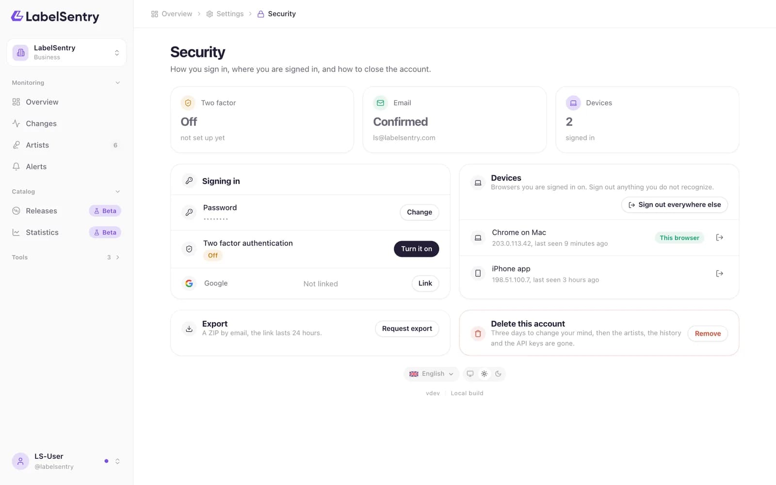 Security settings