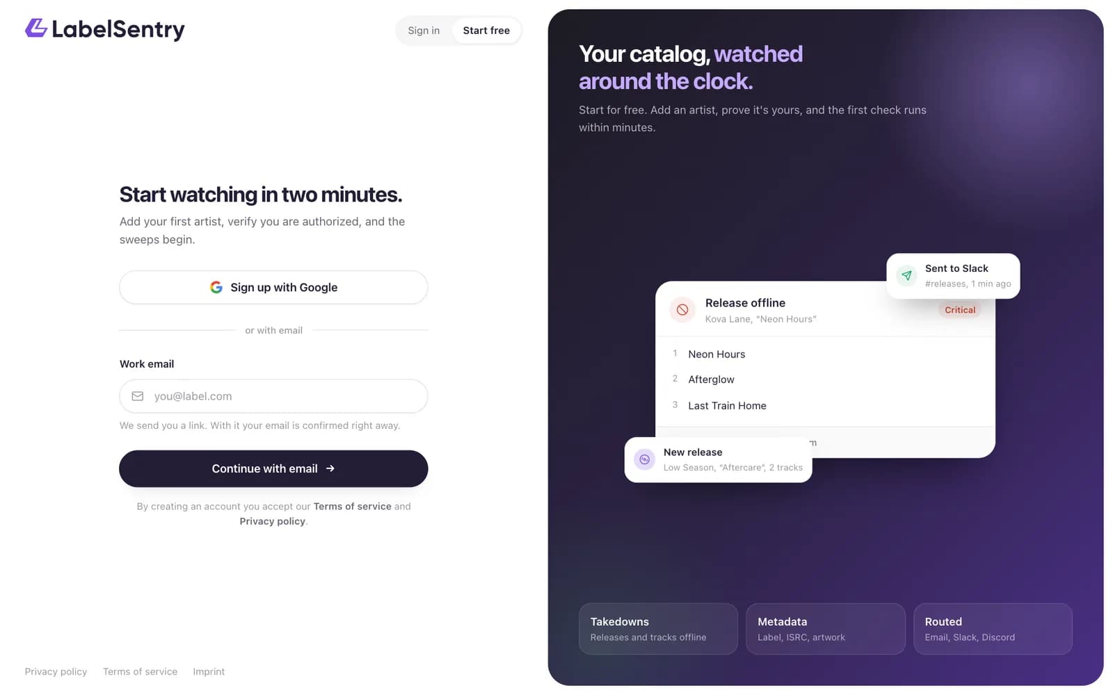 The sign-up page