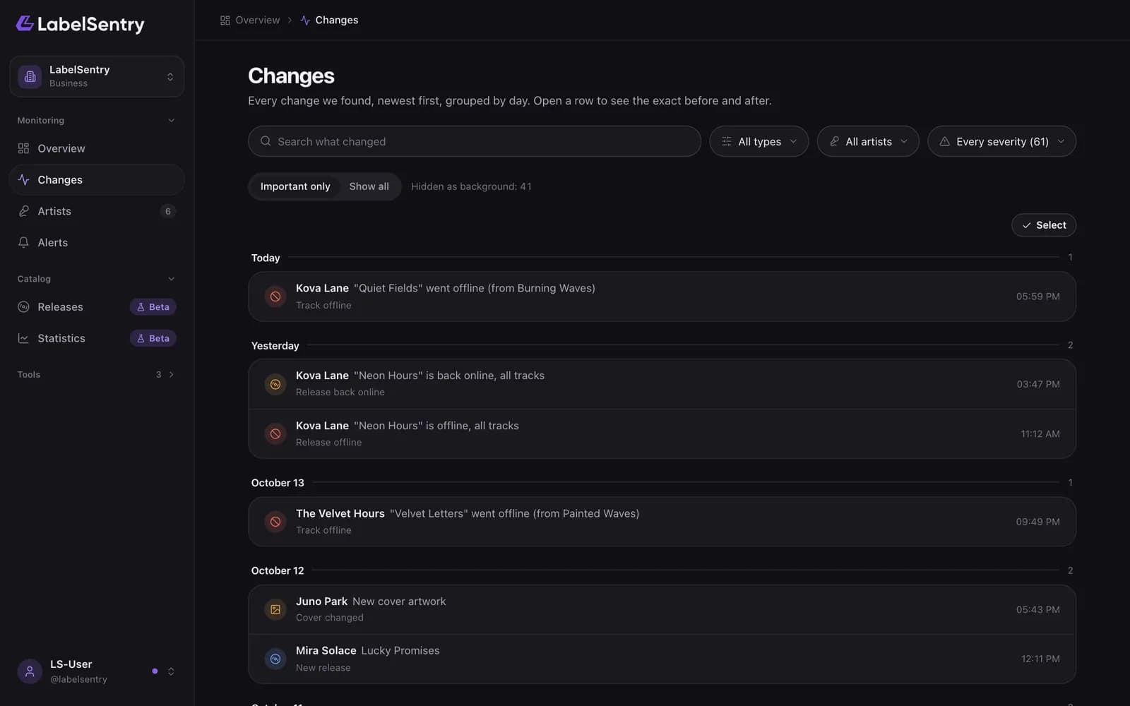 The changes list