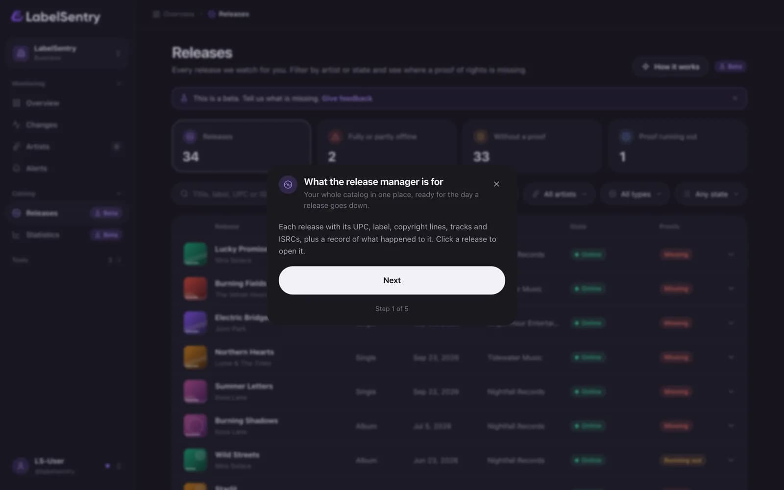 The releases list