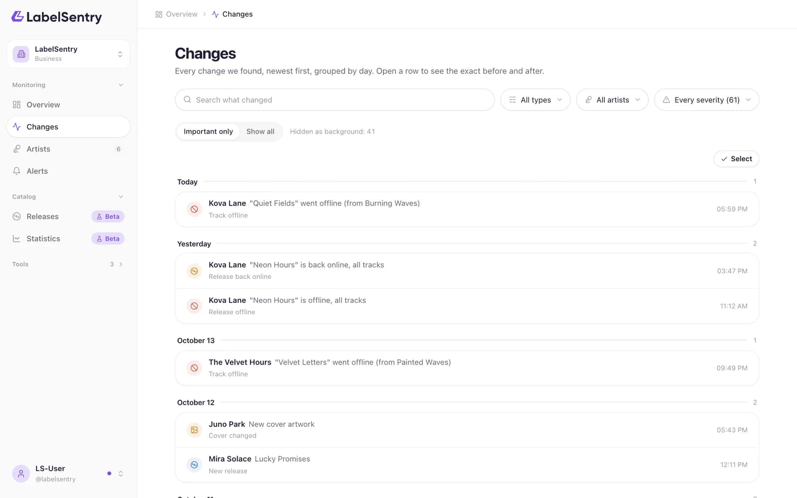 The changes list